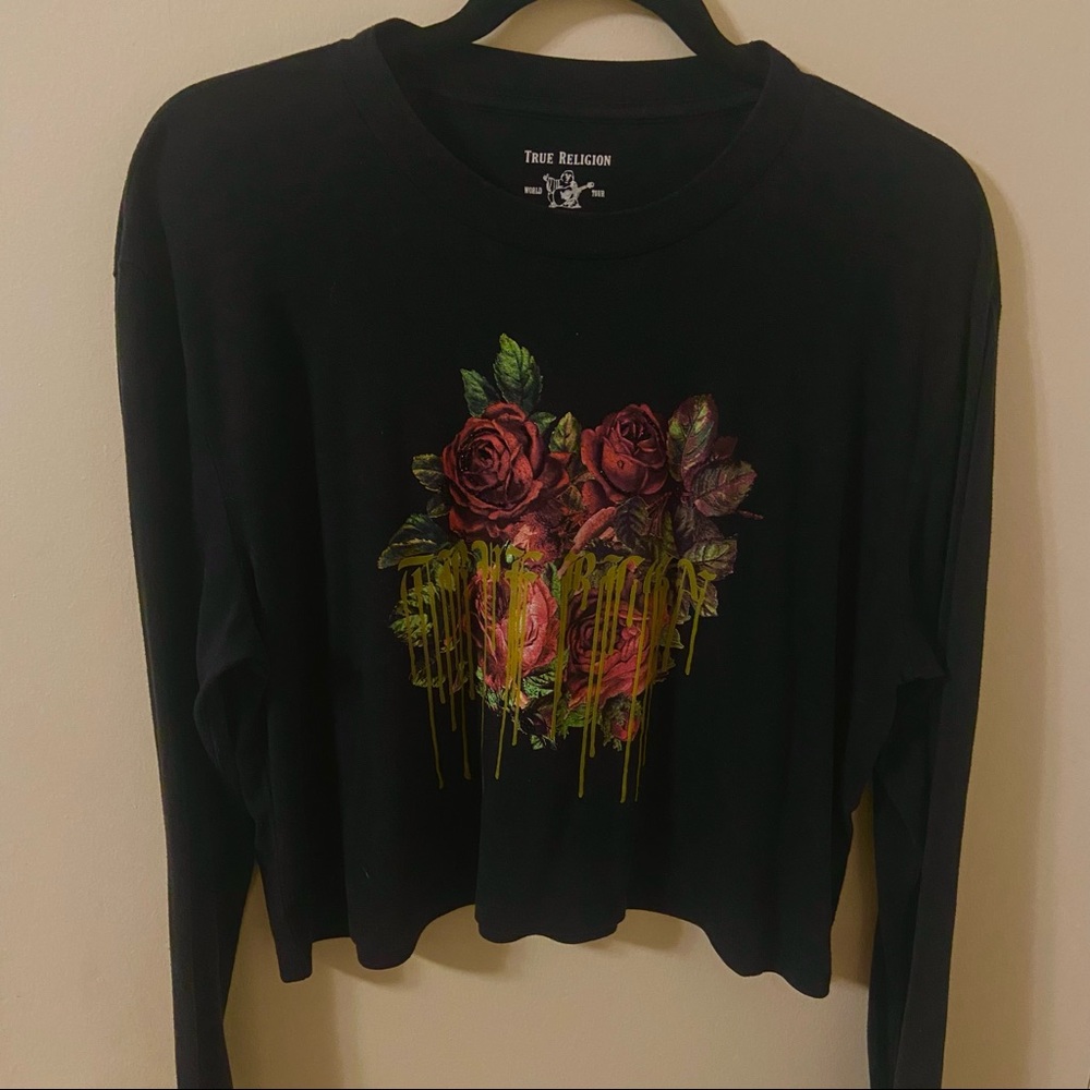Black Long Sleeve Crop Top by True Religion